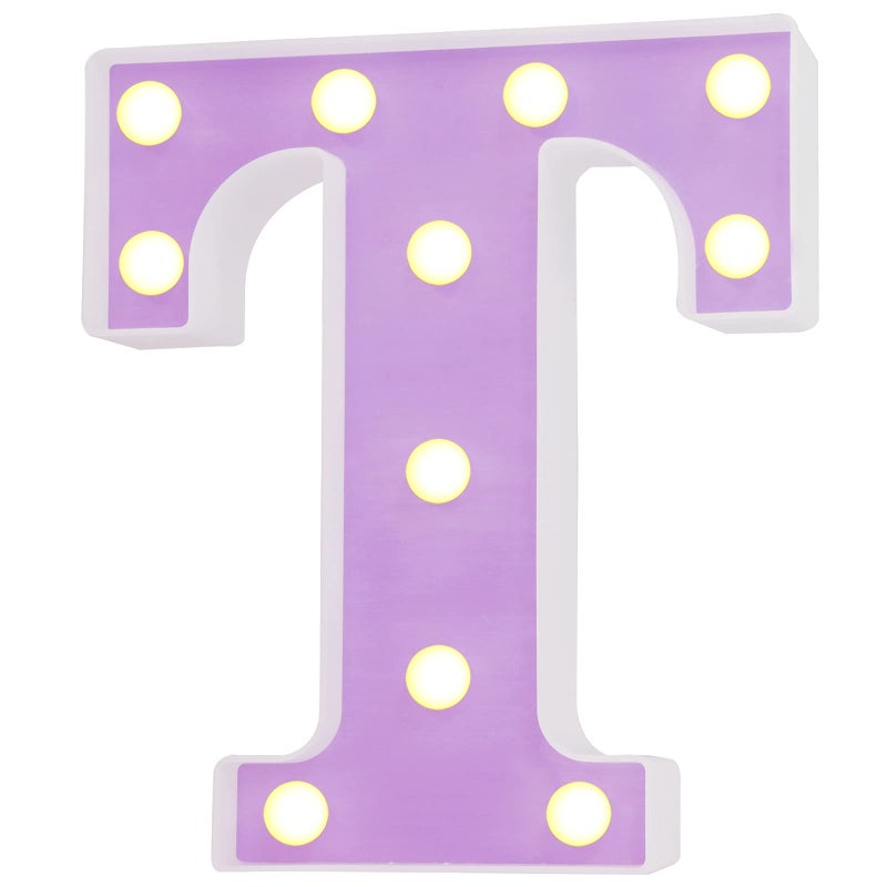 Pooqla LED Letter Lights Purple Light Up Alphabet Sign Colorful DIY Marquee Night Light with Warm White LED Home Party Birthday Wedding Bar Decoration Purple Letter T