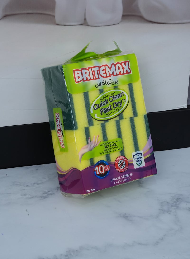 Homeway BRITEMAX SPONGE SCOURER-VALUE PACK 10PCS SP-210 Dish cleaner ,kitchen cleaner - Image 2