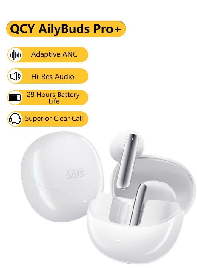 QCY AilyBuds Pro+ Wireless Earbuds, LDAC Hi-Res Sound Bluetooth Earphones, Adaptive Noise Canceling Earbuds, 30H Playtime, Multipoint Connection, 6 Mics ENC Calls, App Customize EQ - White - Image 1