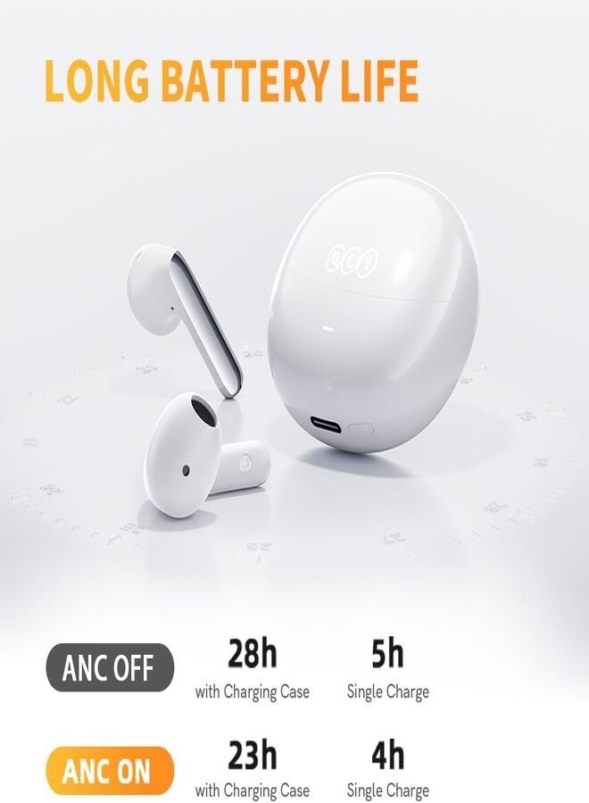 QCY AilyBuds Pro+ Wireless Earbuds, LDAC Hi-Res Sound Bluetooth Earphones, Adaptive Noise Canceling Earbuds, 30H Playtime, Multipoint Connection, 6 Mics ENC Calls, App Customize EQ - White - Image 5