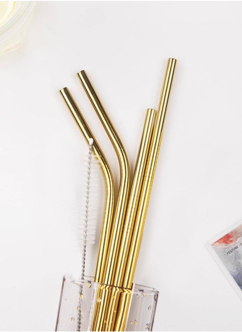 Generic - Reusable Stainless Steel Straws Set Eco-Friendly for Juices, Shakes, Cold Drinks, Party Drinking Glasses, Great Gift, 4 Piece with Cleaning Mat - Image 1