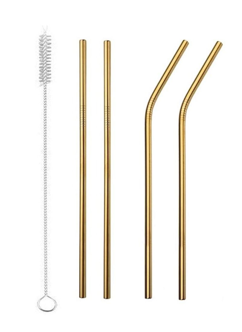 Generic - Reusable Stainless Steel Straws Set Eco-Friendly for Juices, Shakes, Cold Drinks, Party Drinking Glasses, Great Gift, 4 Piece with Cleaning Mat - Image 1