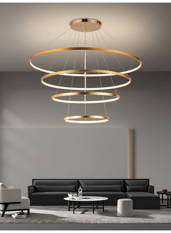 Best Power Modern LED Chandelier Light 6594 – 4 Rings (40cm, 60cm, 80cm, 100cm) – 3 Lighting Levels – 318W – Adjustable Height 100cm – Contemporary Ceiling Pendant for Living Room, Dining Room, and More - Image 1