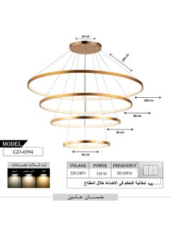 Best Power Modern LED Chandelier Light 6594 – 4 Rings (40cm, 60cm, 80cm, 100cm) – 3 Lighting Levels – 318W – Adjustable Height 100cm – Contemporary Ceiling Pendant for Living Room, Dining Room, and More  - Image 4