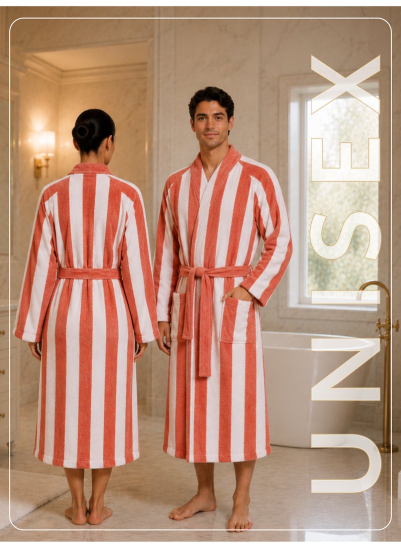 Donetella Striped Bathrobe for Men & Women XL Size - 100% Cotton | Kimono Collar, Highly Absorbent, Quick Dry, Soft Spa Robe with Belt & Pockets - 380 GSM, Everyday Use - Image 3