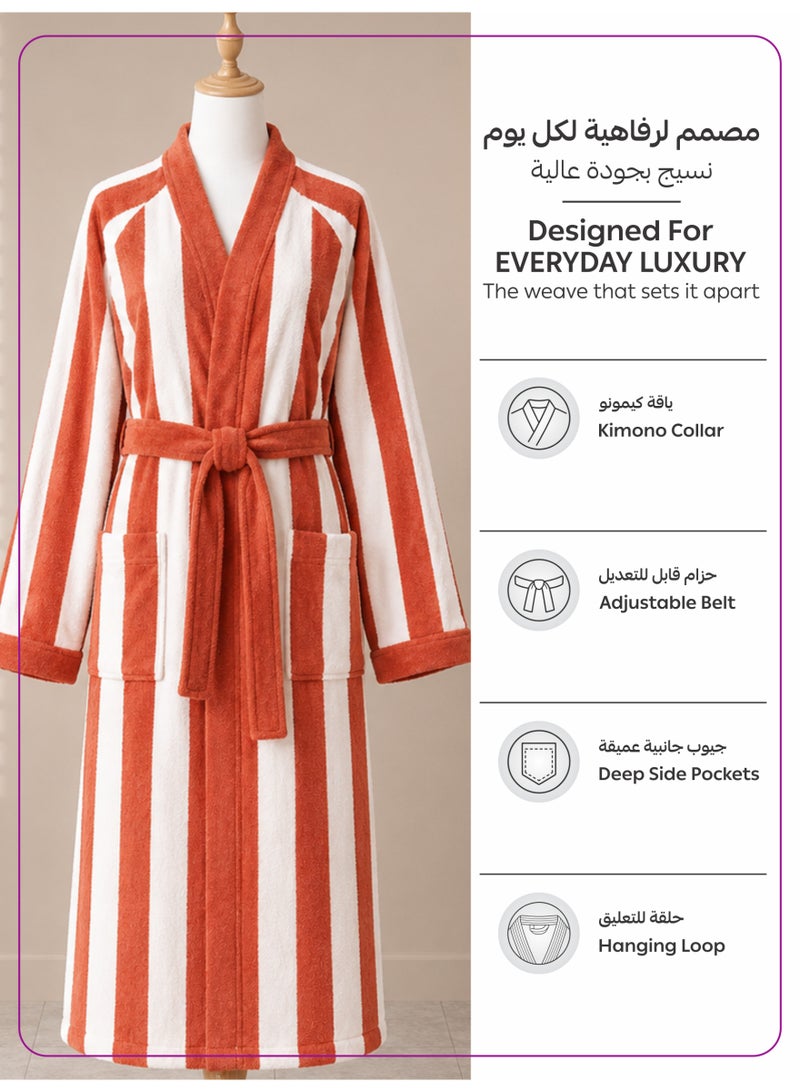 Donetella Striped Bathrobe for Men & Women XL Size - 100% Cotton | Kimono Collar, Highly Absorbent, Quick Dry, Soft Spa Robe with Belt & Pockets - 380 GSM, Everyday Use - Image 4