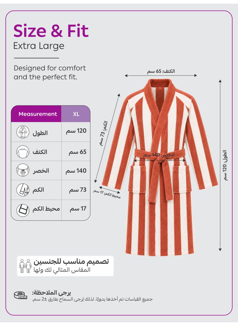Donetella Striped Bathrobe for Men & Women XL Size - 100% Cotton | Kimono Collar, Highly Absorbent, Quick Dry, Soft Spa Robe with Belt & Pockets - 380 GSM, Everyday Use - Image 5