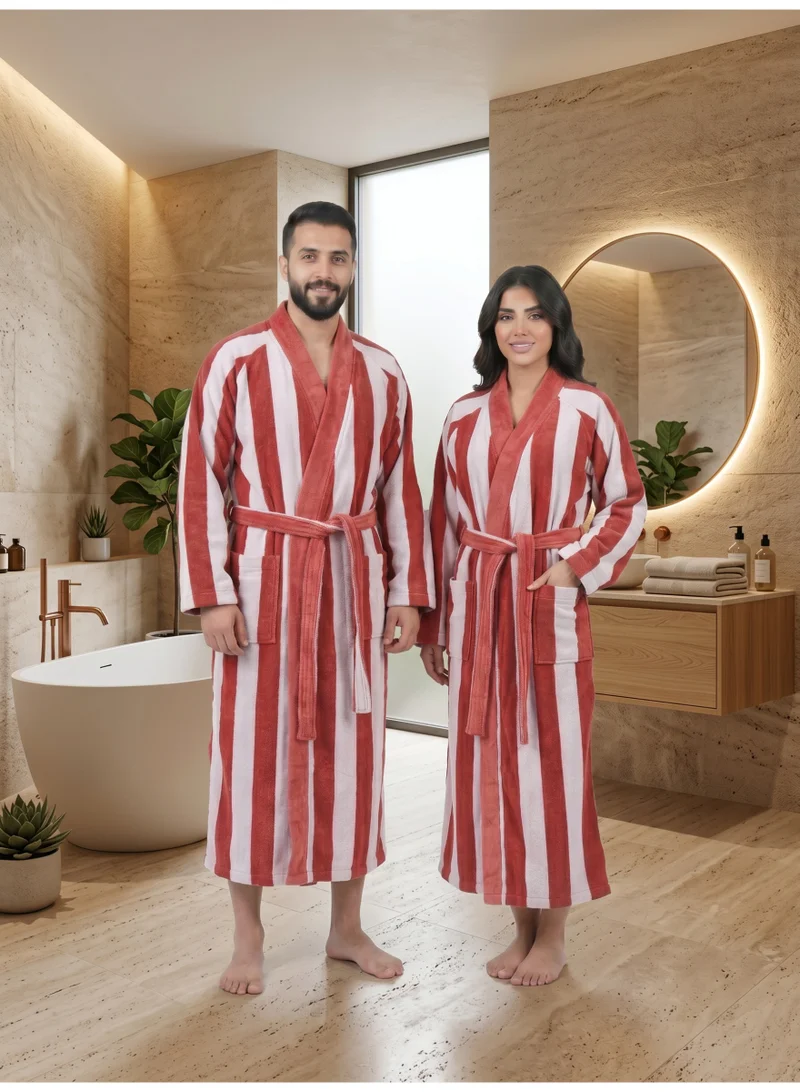Donetella Striped Bathrobe for Men & Women XL Size - 100% Cotton | Kimono Collar, Highly Absorbent, Quick Dry, Soft Spa Robe with Belt & Pockets - 380 GSM, Everyday Use