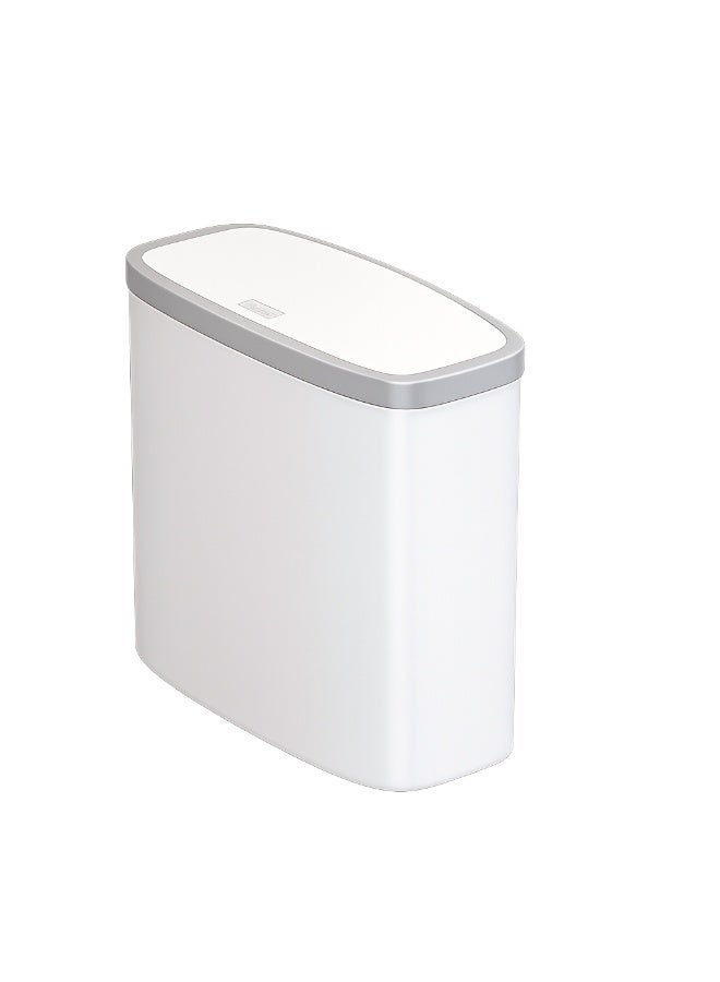 East Lady Narrow Slot One-Touch Standing Trash Bin with Lid, Slim Space-Saving Waste Basket for Kitchen, Bathroom, Bedroom, Office, White & Grey - Image 1