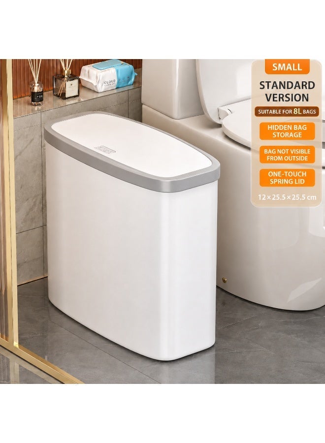 East Lady Narrow Slot One-Touch Standing Trash Bin with Lid, Slim Space-Saving Waste Basket for Kitchen, Bathroom, Bedroom, Office, White & Grey - Image 3