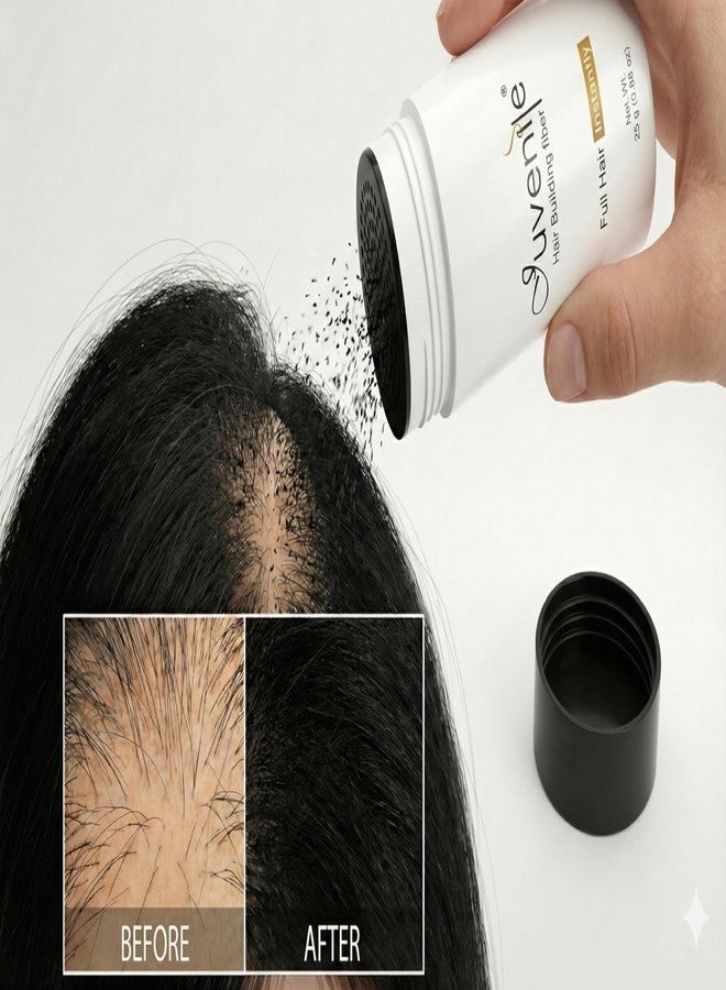 جوفينايل ألياف بناء الشعر للأطفال، عبوة إعادة تعبئة سوداء 12 غرام - تغطية فورية للشعر الخفيف للرجال والنساء | ألياف الكيراتين | مُخفي طبيعي لفروة الرأس - Image 5