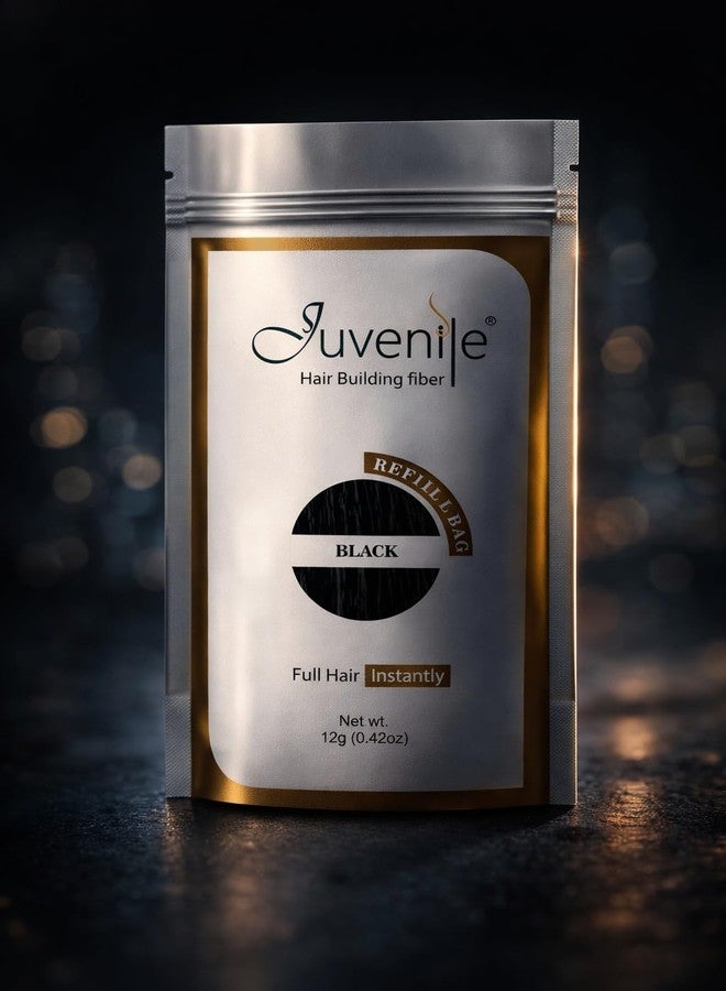 جوفينايل ألياف بناء الشعر للأطفال، عبوة إعادة تعبئة سوداء 12 غرام - تغطية فورية للشعر الخفيف للرجال والنساء | ألياف الكيراتين | مُخفي طبيعي لفروة الرأس - Image 4