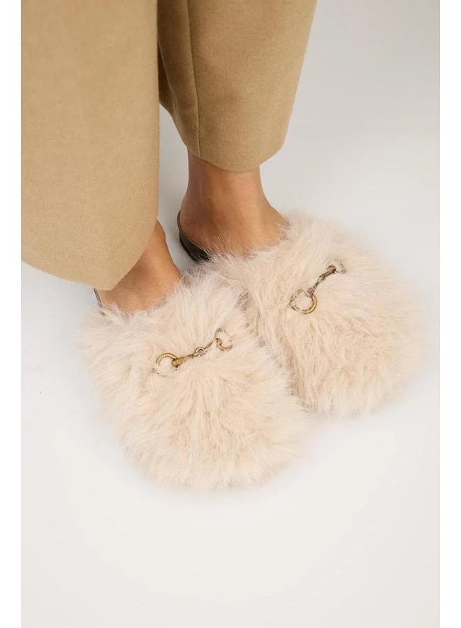 Manijero  Zeya Women's Plush Buckle Beige Slipper for Women | Best Price UAE