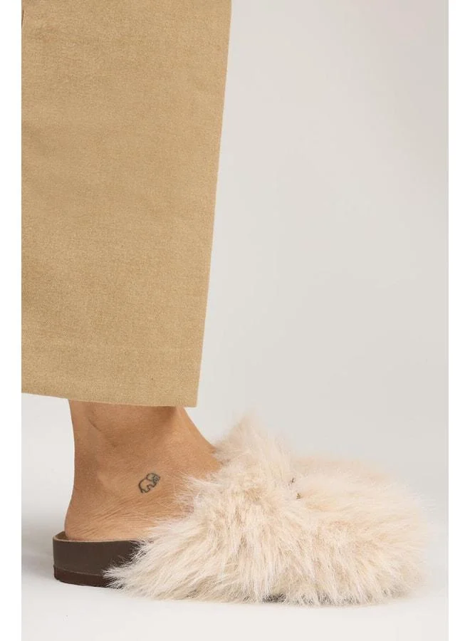 Manijero  Zeya Women's Plush Buckle Beige Slipper for Women | Best Price UAE