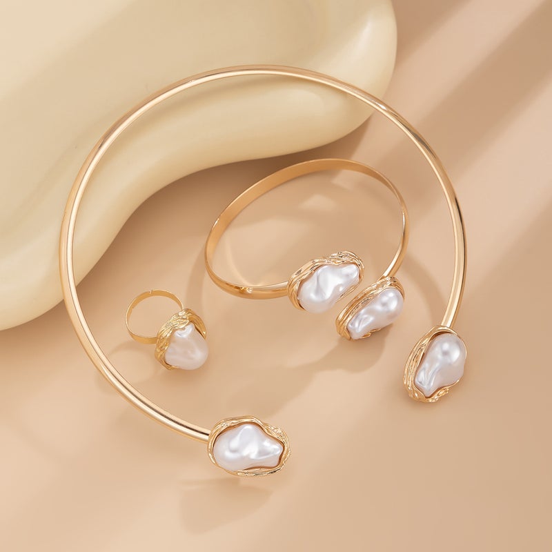 SHIXIN European and American Cross-Border Accessories: French Baroque Geometric Pearl Necklace Set - Image 4
