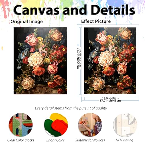 hkejoi Flower Paint by Numbers Kit for Adults, Flower Paint by Numbers Kit for Adults Beginner, Adult Paint by Number Kits for Gift Home Decor 16''W x 20''L - Image 3