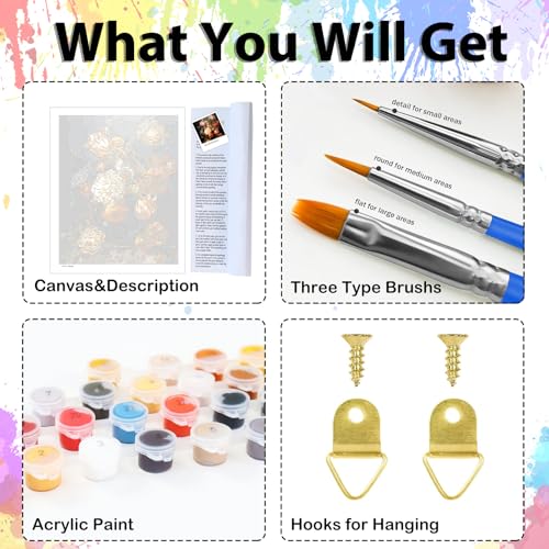 hkejoi Flower Paint by Numbers Kit for Adults, Flower Paint by Numbers Kit for Adults Beginner, Adult Paint by Number Kits for Gift Home Decor 16''W x 20''L - Image 4