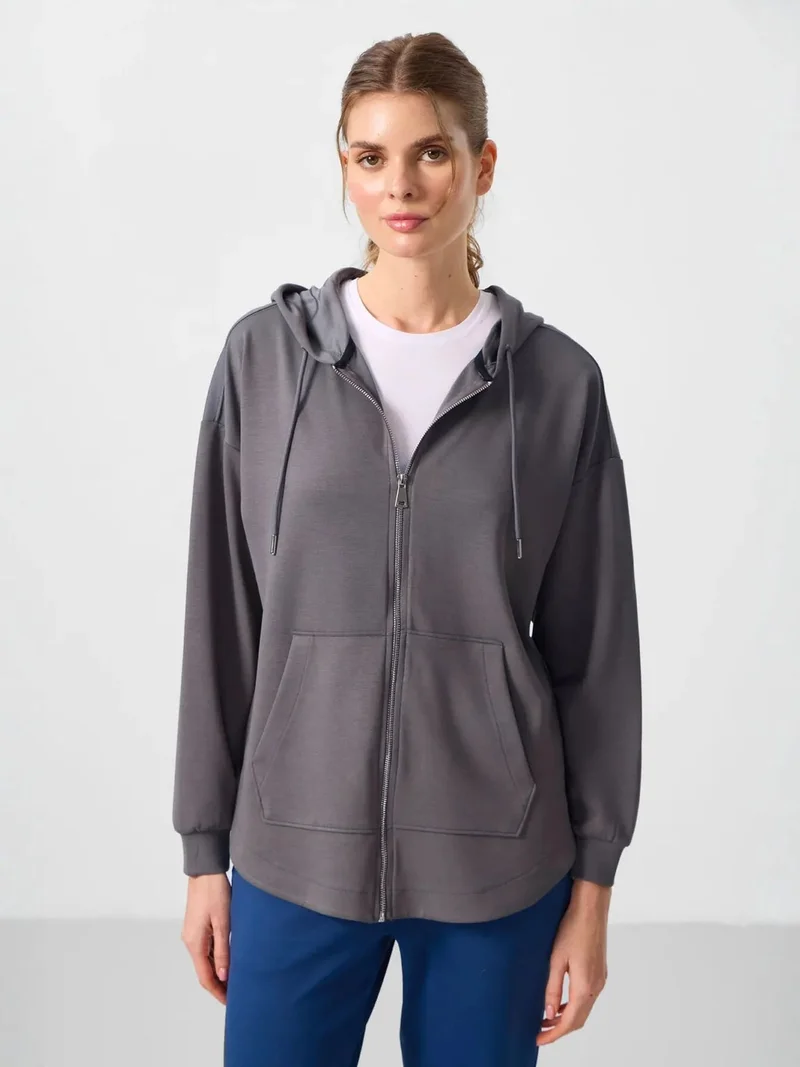 تومي لايف TOMMY Oversized Hooded Long-sleeve Zip Tunic Top
