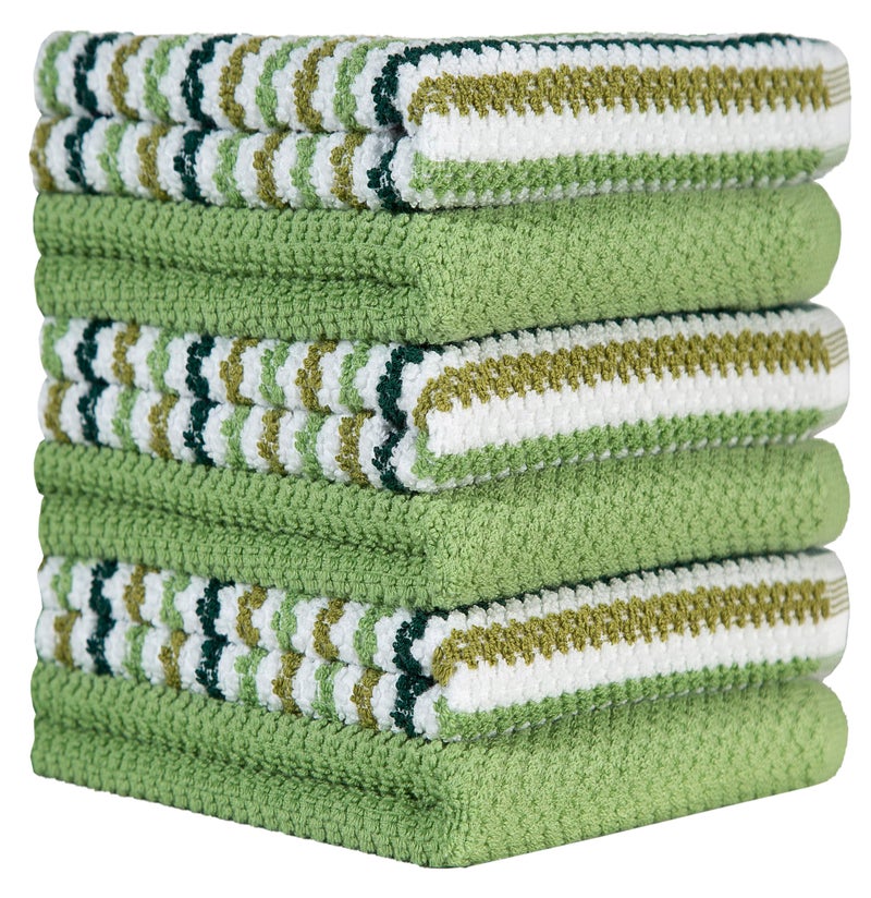 Bumble Towels Premium Kitchen Towels (16â€x 26â€, 6 Pack) | Large Cotton Kitchen Hand Towels | Popcorn Striped Design | Dish Towels | 430 GSM Highly Absorbent Tea Towels Set with Hanging Loop | Sage - Image 5