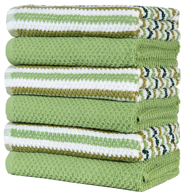 Bumble Towels Premium Kitchen Towels (16â€x 26â€, 6 Pack) | Large Cotton Kitchen Hand Towels | Popcorn Striped Design | Dish Towels | 430 GSM Highly Absorbent Tea Towels Set with Hanging Loop | Sage - Image 4