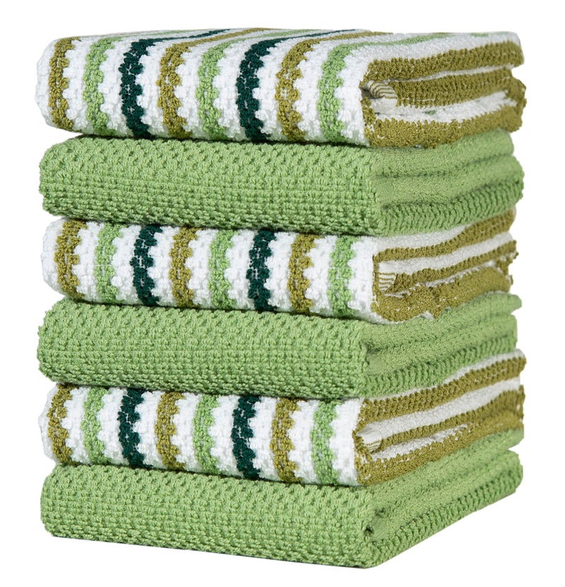 Bumble Towels Premium Kitchen Towels (16â€x 26â€, 6 Pack) | Large Cotton Kitchen Hand Towels | Popcorn Striped Design | Dish Towels | 430 GSM Highly Absorbent Tea Towels Set with Hanging Loop | Sage - Image 1