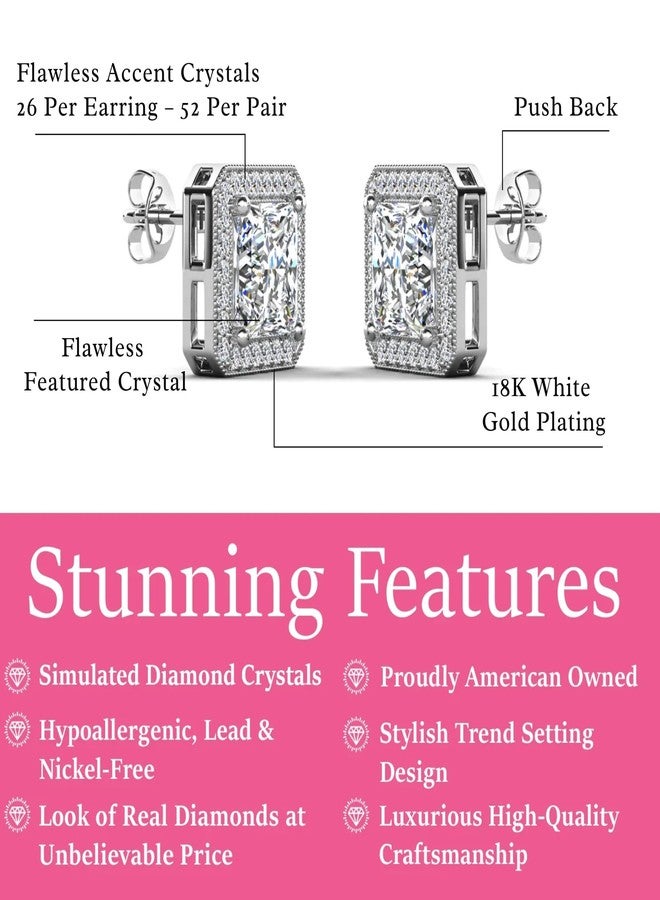 Cate & Chloe Norah 18k White Gold-Plated Halo Stud Earrings | Princess Cut Simulated Diamond Crystal Jewelry | Elegant Jewelry for Women | Gift for Her on Christmas, Anniversary, Birthday and More - Image 2