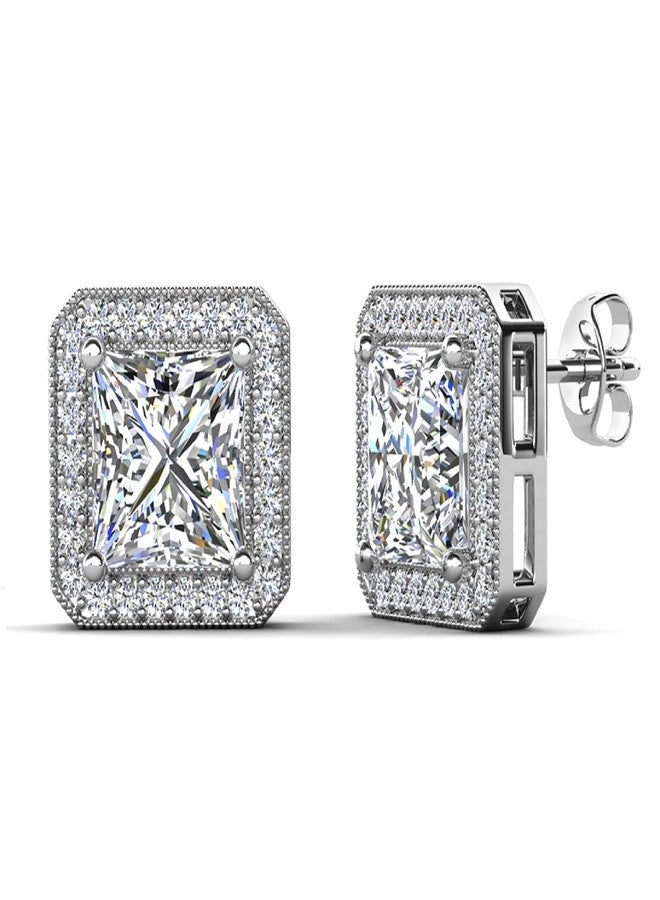 Cate & Chloe Norah 18k White Gold-Plated Halo Stud Earrings | Princess Cut Simulated Diamond Crystal Jewelry | Elegant Jewelry for Women | Gift for Her on Christmas, Anniversary, Birthday and More - Image 1