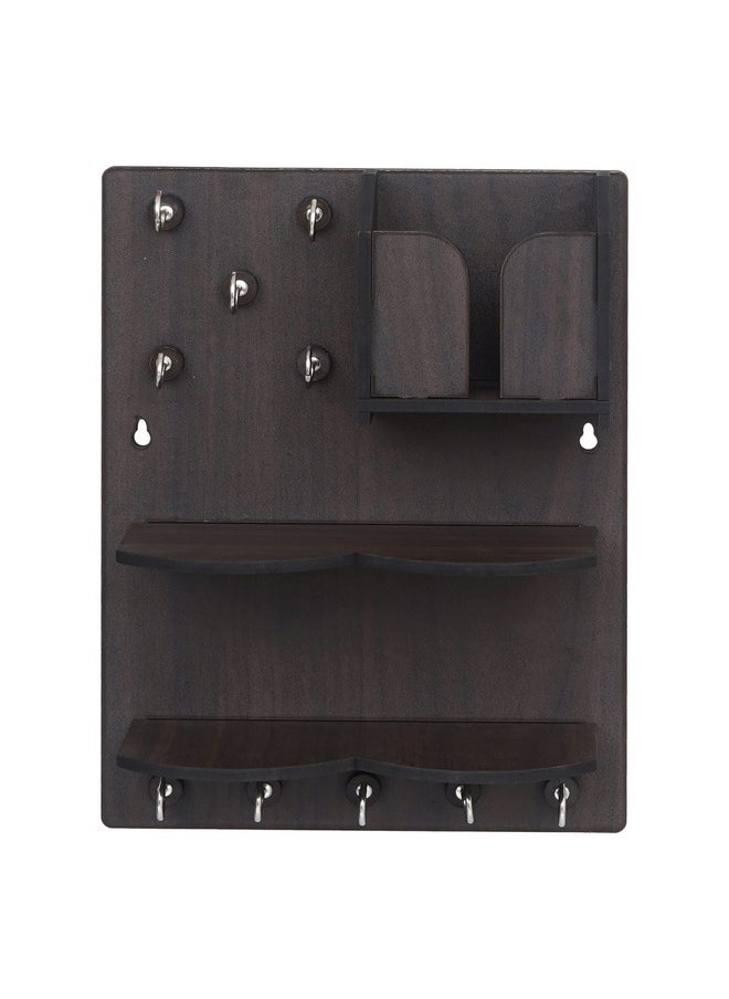 Webelkart Webelkart Premium Key Chain Hanging Board/Wall Hanging Key Holder with Mobile Charging Stand (11.5 Inches, 10 Hooks), Wood  - Image 3