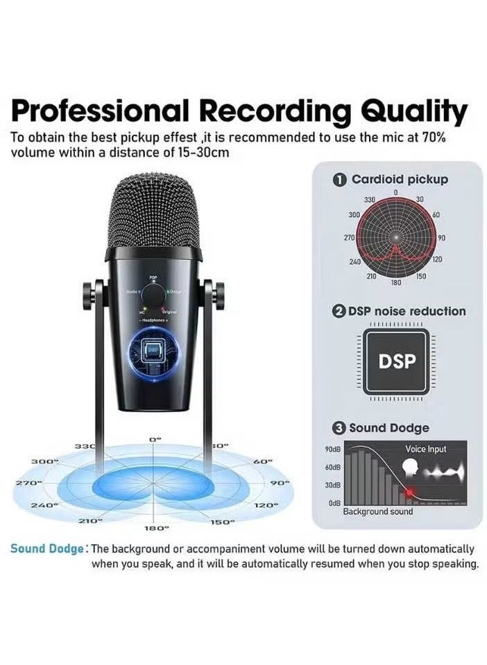 Jmary MC-PW10 Professional USB Microphone ‚Äì Cardioid Condenser Mic with Noise Reduction, 4 Recording Modes, 3.5mm Headphone Monitoring, Plug-and-Play for PC, Mac, and Mobile ‚Äì Perfect for Streaming, Podcasting, Gaming, and Voiceovers - Image 4