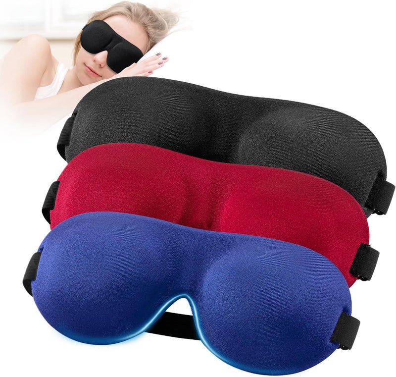 YIVIEW Sleep Mask for Back and Side Sleeper Pack of 3, 100% Light Blocking 3D Eye Masks for Sleeping, Lightweight & Breathable Eye Cover for Women Men, Zero Eye Pressure Night Blindfold
