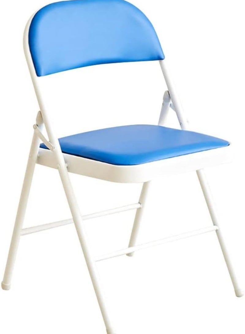 Huitich Folding Chair with White Legs & Blue Leather Seat – 78cm Height  - Image 1