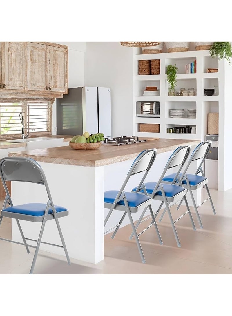 Huitich Folding Chair with White Legs & Blue Leather Seat – 78cm Height  - Image 4