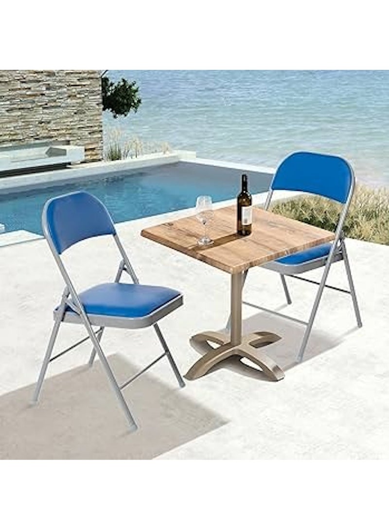 Huitich Folding Chair with White Legs & Blue Leather Seat – 78cm Height  - Image 3