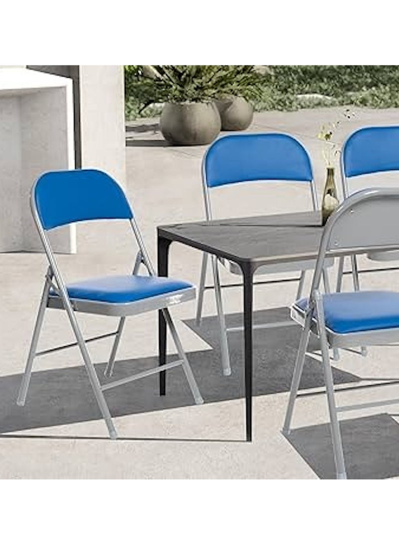 Huitich Folding Chair with White Legs & Blue Leather Seat – 78cm Height  - Image 2