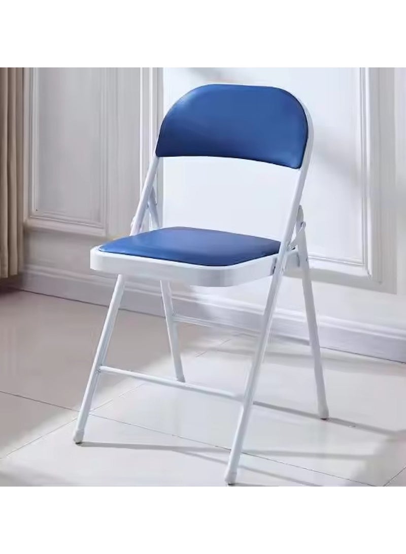 Huitich Folding Chair with White Legs & Blue Leather Seat – 78cm Height  - Image 5
