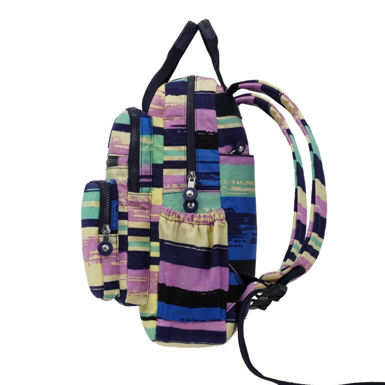 CAPRICE COLLECTION Unisex Medium Backpack – Multi Color Stripes, Lightweight, Water-Resistant Nylon, 10L - Image 3