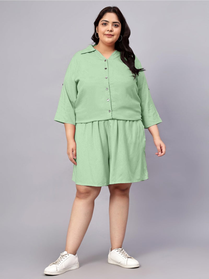 Indietoga Women's Rayon Plus Size Longline Shirt And Shorts Co-Ords Set (P10001554_Mint Green Solid_4XL) - Image 5