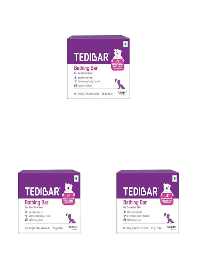 Tedibar Moisturising Baby Bathing Bar 75gx3 (Pack of 3) 100% Soap Free No. 1* Pediatrician Prescribed Moisturising Bar - By Torrent Pharma - Image 1