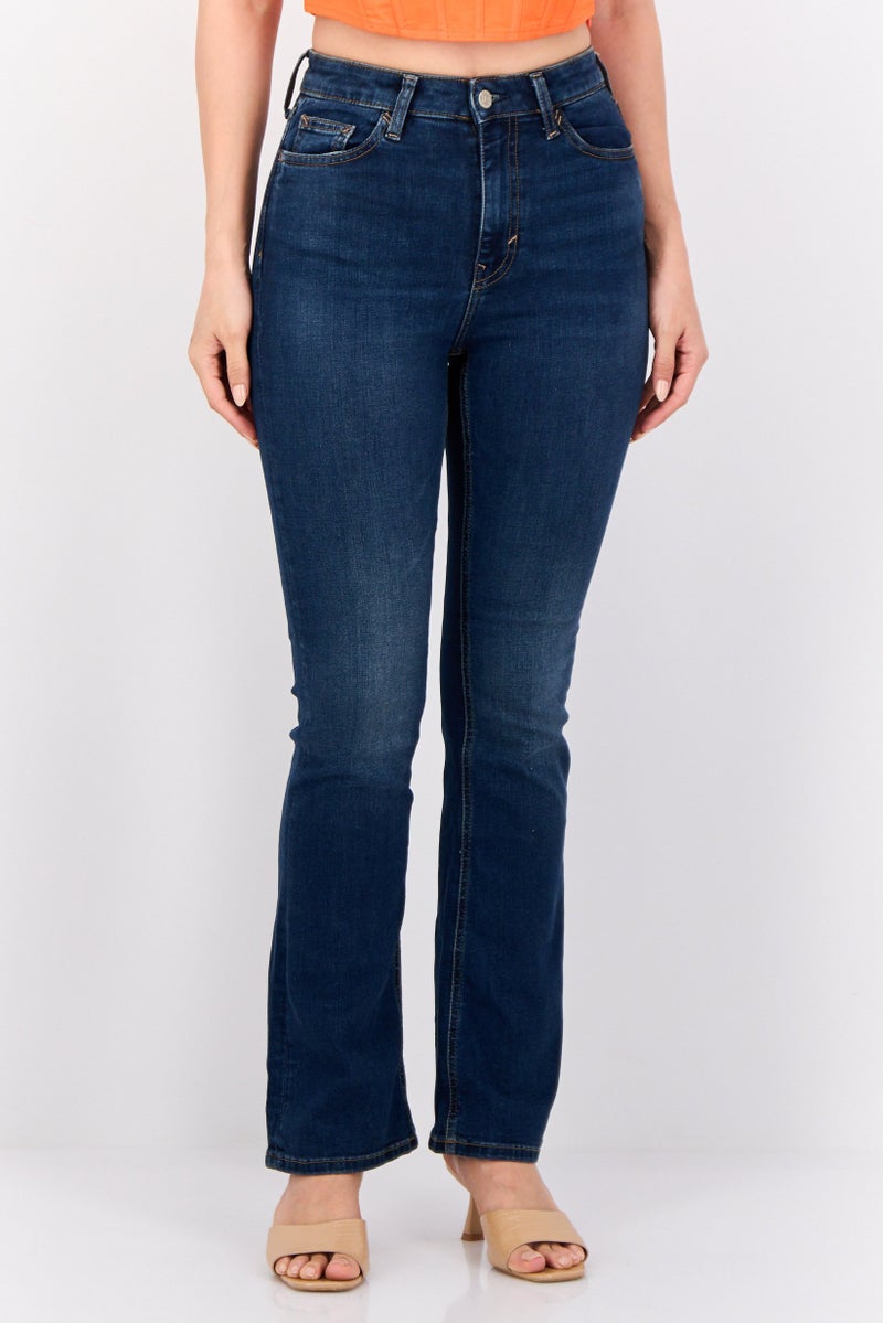 ESPRIT جينز نسائي بقصة عادية عالية الخصر مستقيم قابل للتمدد، أزرق داكن - Image 1