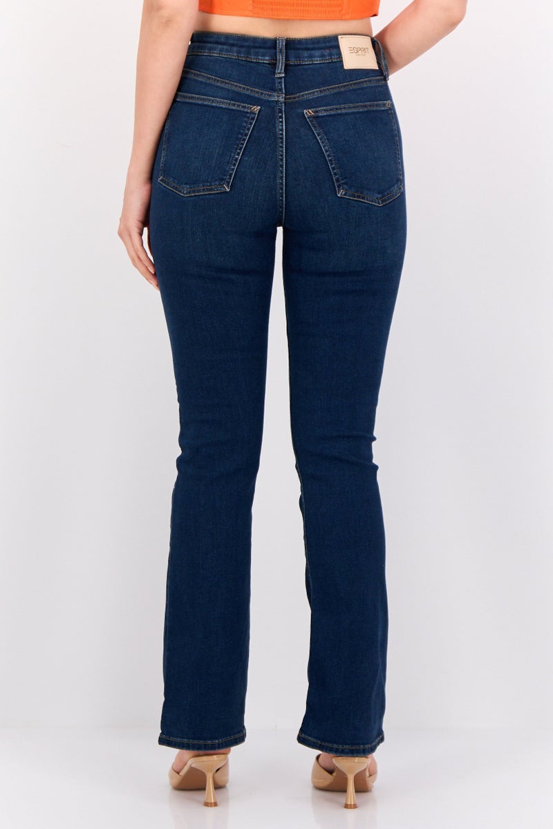 ESPRIT جينز نسائي بقصة عادية عالية الخصر مستقيم قابل للتمدد، أزرق داكن - Image 3