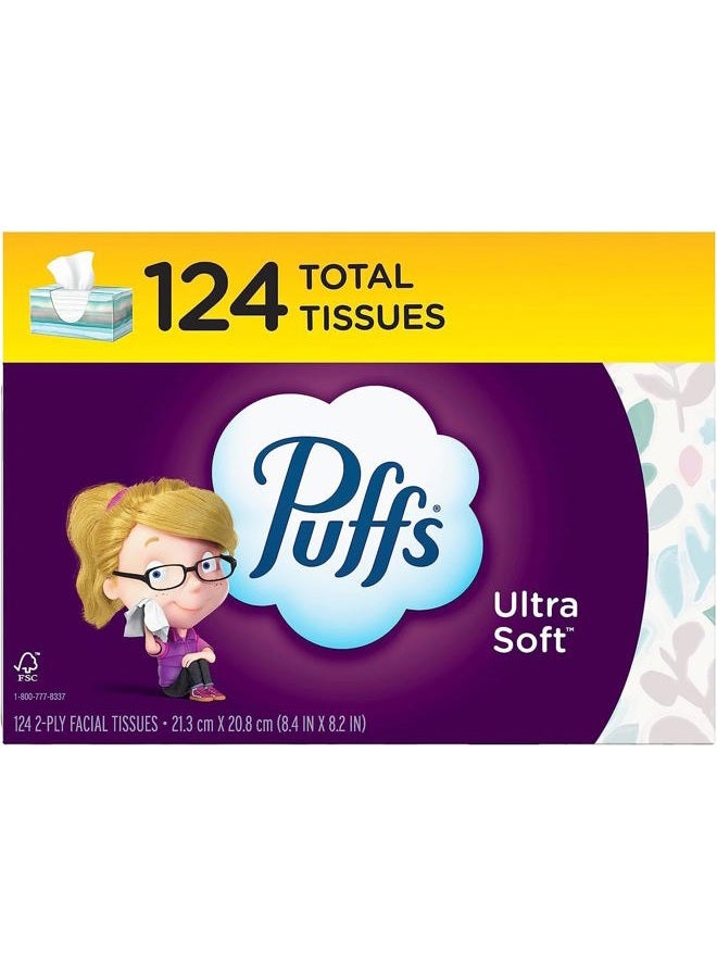 Puffs مناديل وجه فائقة النعومة بدون لوشن، علبة عائلية 1، 124 منديل في العلبة - Image 1