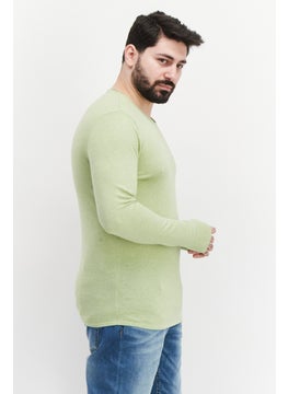 Selected Homme Men Crew Neck Long Sleeve Heather T-Shirt, Light Green  - Image 2