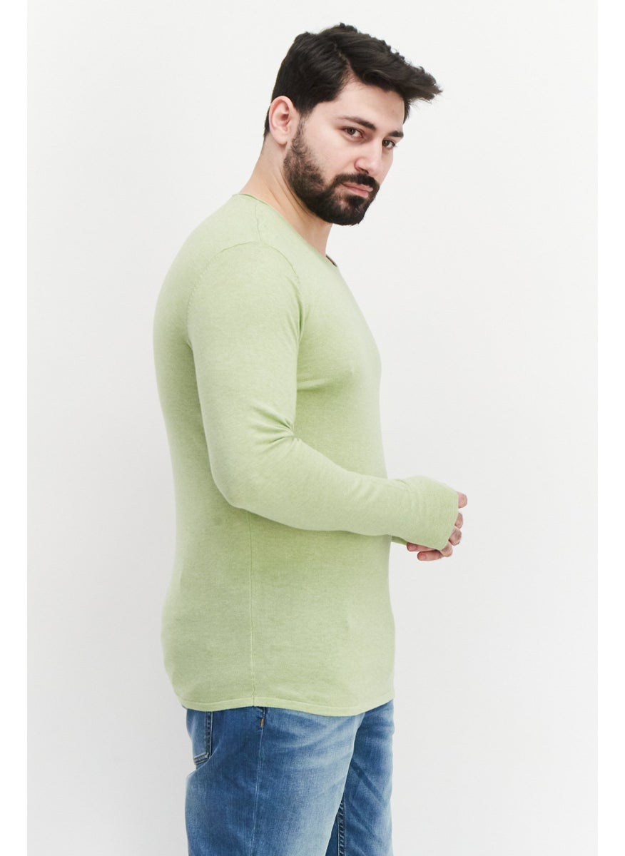 Selected Homme Men Crew Neck Long Sleeve Heather T-Shirt, Light Green  - Image 2
