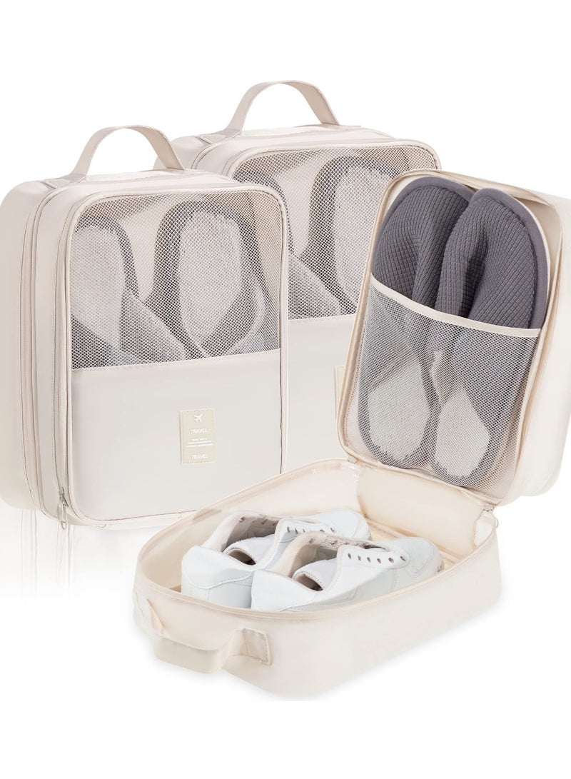 Excefore 3-Pack Waterproof Shoe Bags for Travel, Foldable Shoe Storage Pouch Organizer, Holds 3 Pairs of Shoes, Perfect for Daily Use, Beige - Image 1