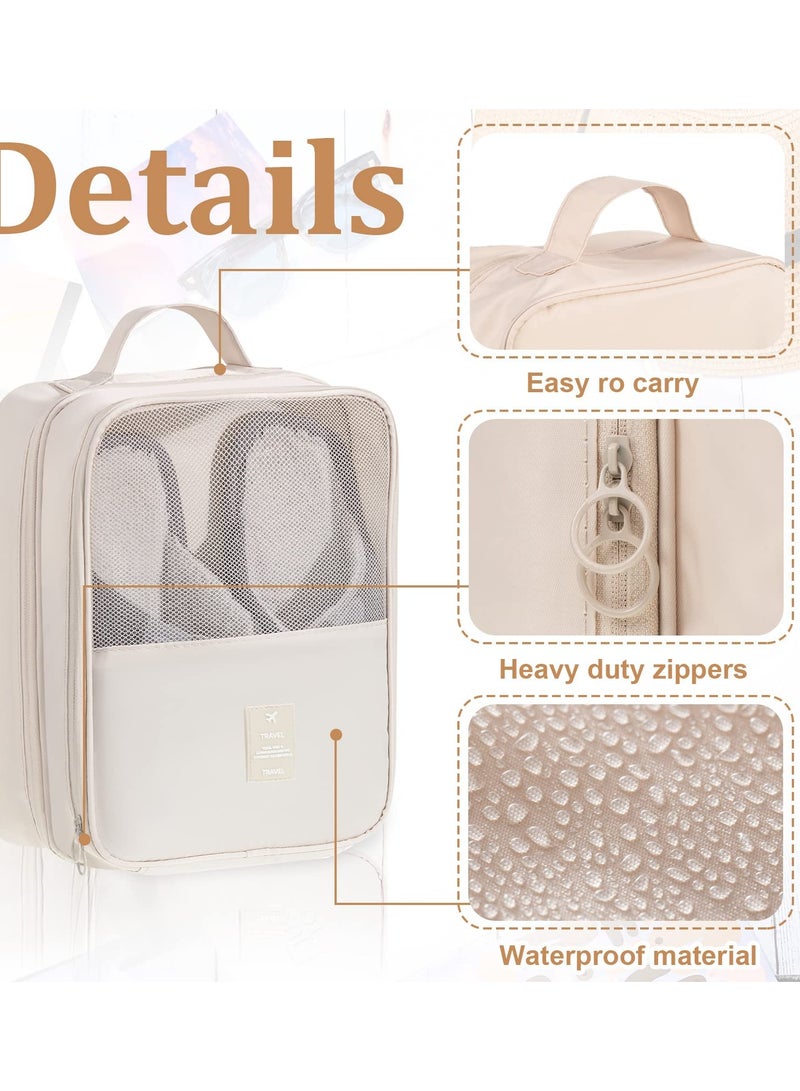 Excefore 3-Pack Waterproof Shoe Bags for Travel, Foldable Shoe Storage Pouch Organizer, Holds 3 Pairs of Shoes, Perfect for Daily Use, Beige - Image 3