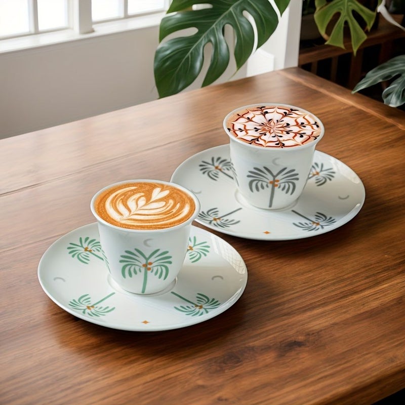 Set Of 6 Gray Coconut Tree Coffee Cups And Plates Espresso Set For Home - Image 2