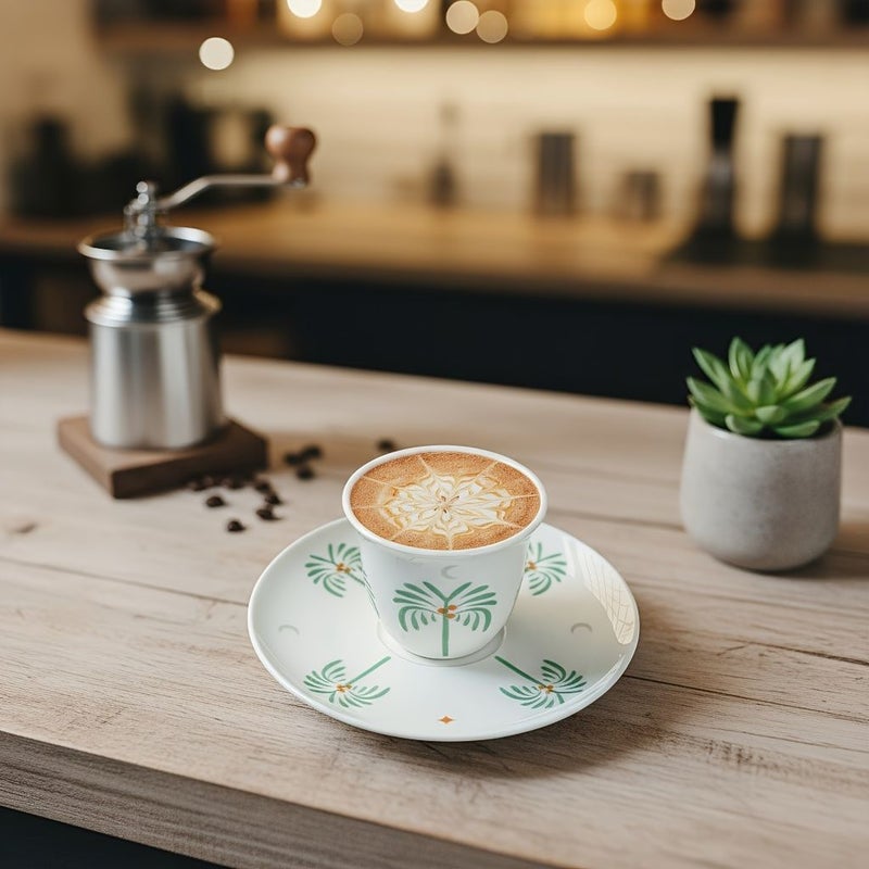 Set Of 6 Gray Coconut Tree Coffee Cups And Plates Espresso Set For Home - Image 5