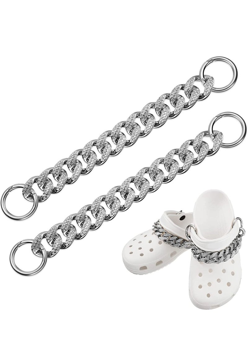 Excefore Shoe Charms Chain, 2 Pieces DIY Bling Silver Metal jibbitz Chain for Crocs Teen Men Women Adults Shoes Accessories Gift - Image 1