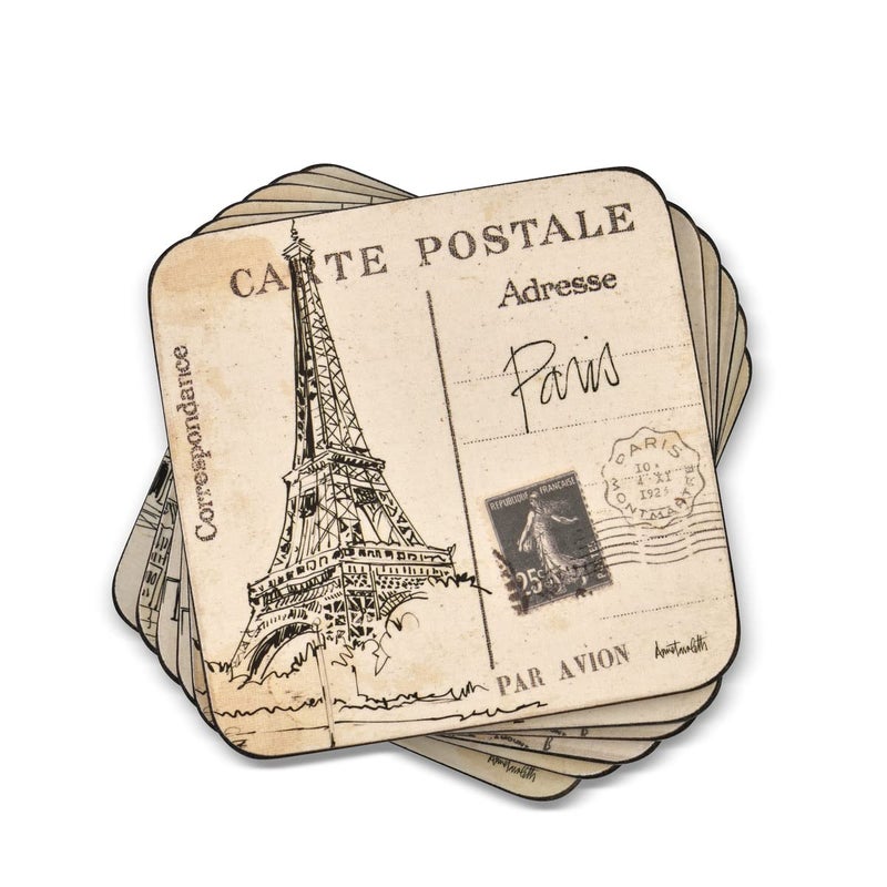 Pimpernel Postcard Sketches Collection Coasters | Set of 6 | Cork Backed Board | Heat and Stain Resistant | Drinks Coaster for Tabletop Protection | Measures 4” x 4” - Image 2