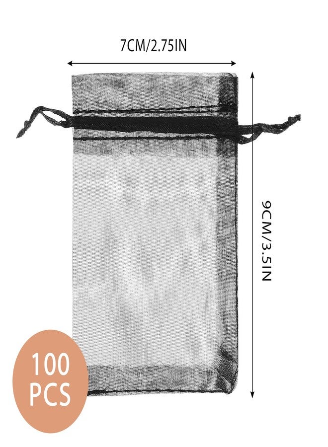 Xosjska 100 PCS Black Organza Bags, 3.54x2.75 Inch Small Mesh Bags Drawstring Gift Bag, Sheer Mesh Jewelry Bag for Wedding Party Favors, Candy, Jewelry, Watch, Goodie Pouch - Image 3